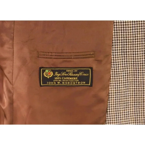 John W Nordstrom Loro Piana 100% Cashmere Brown/Tan Houndstooth Sportcoat 44L - Picture 9 of 10